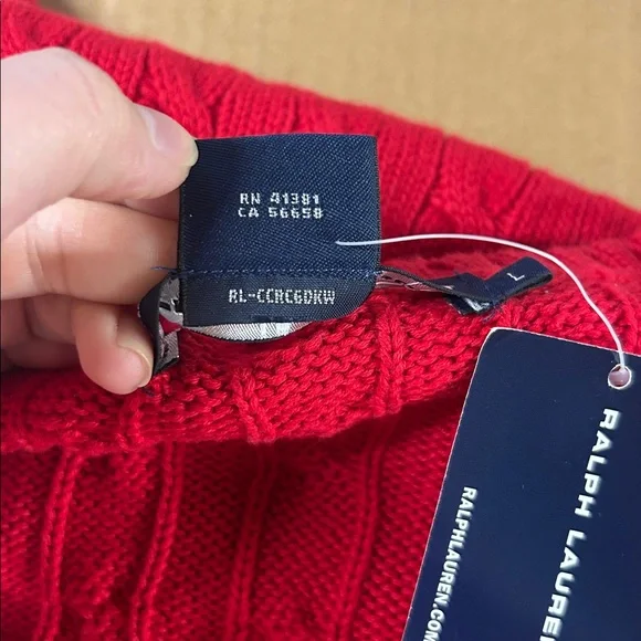 Ralph Lauren Sport Crimson Red Cable Knit V-Neck Sweater Preppy Size Large NWT - Picture 6 of 7